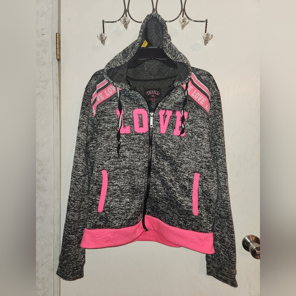 Thrill  94 Hoodie Gray With Pink “LOVE” Accent Size 2x